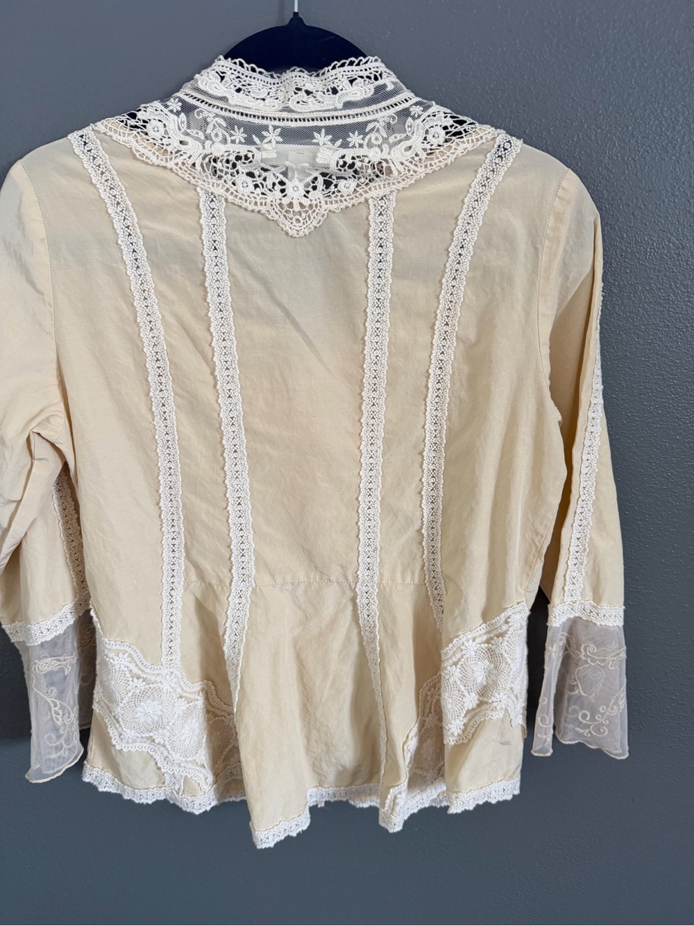 Coldwater Creek Cream Lace Trim Button-Front Blouse - Picture 3 of 6